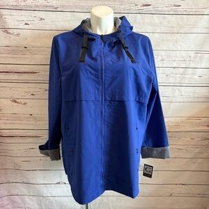 Gallery NY Woman’s Rain Jacket Size 2X Blue Zip Front Gingham Packable NWT $120